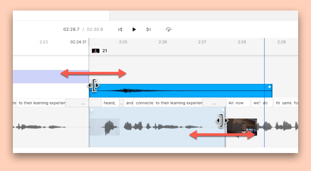 Image of Descript’s video trimming tool 