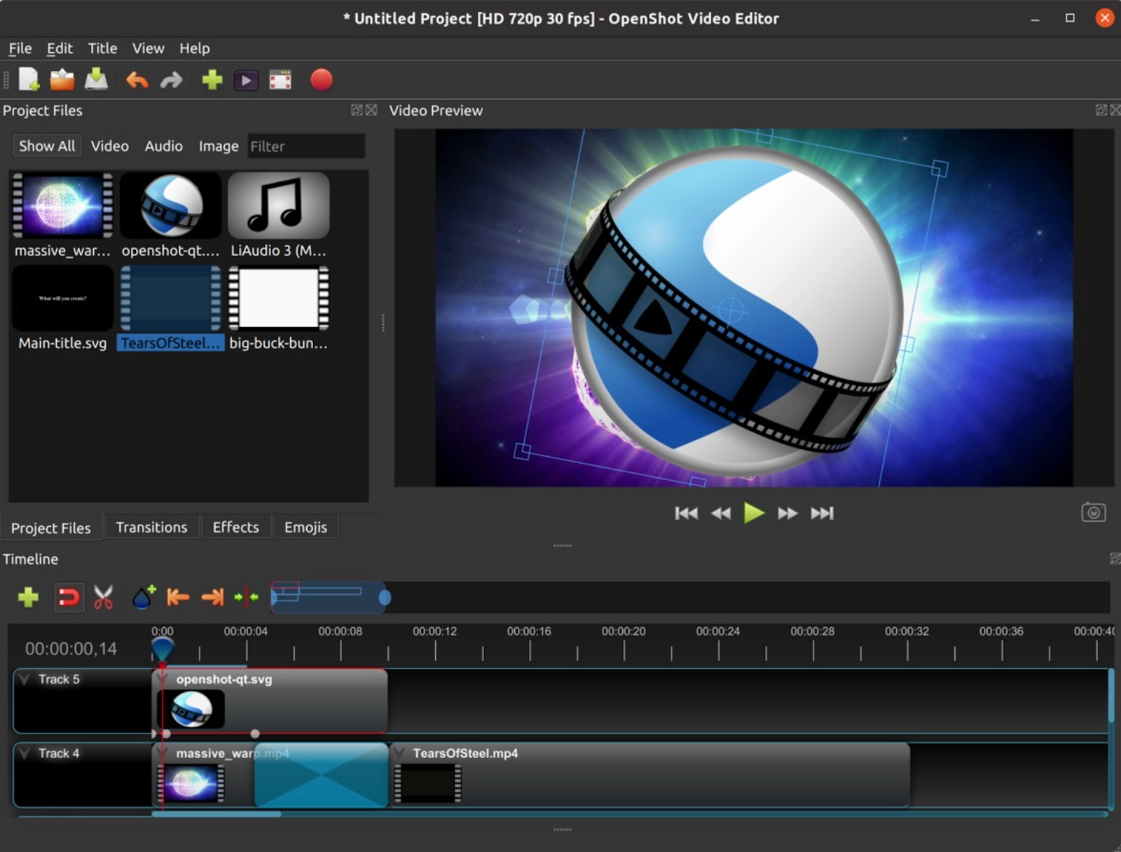 OpenShot’s video editing dashboard showing video trimming option