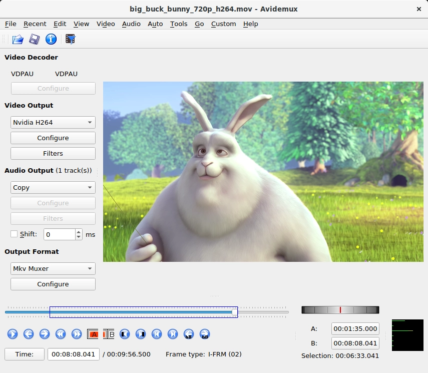 Image of Avidemux video editing dashboard