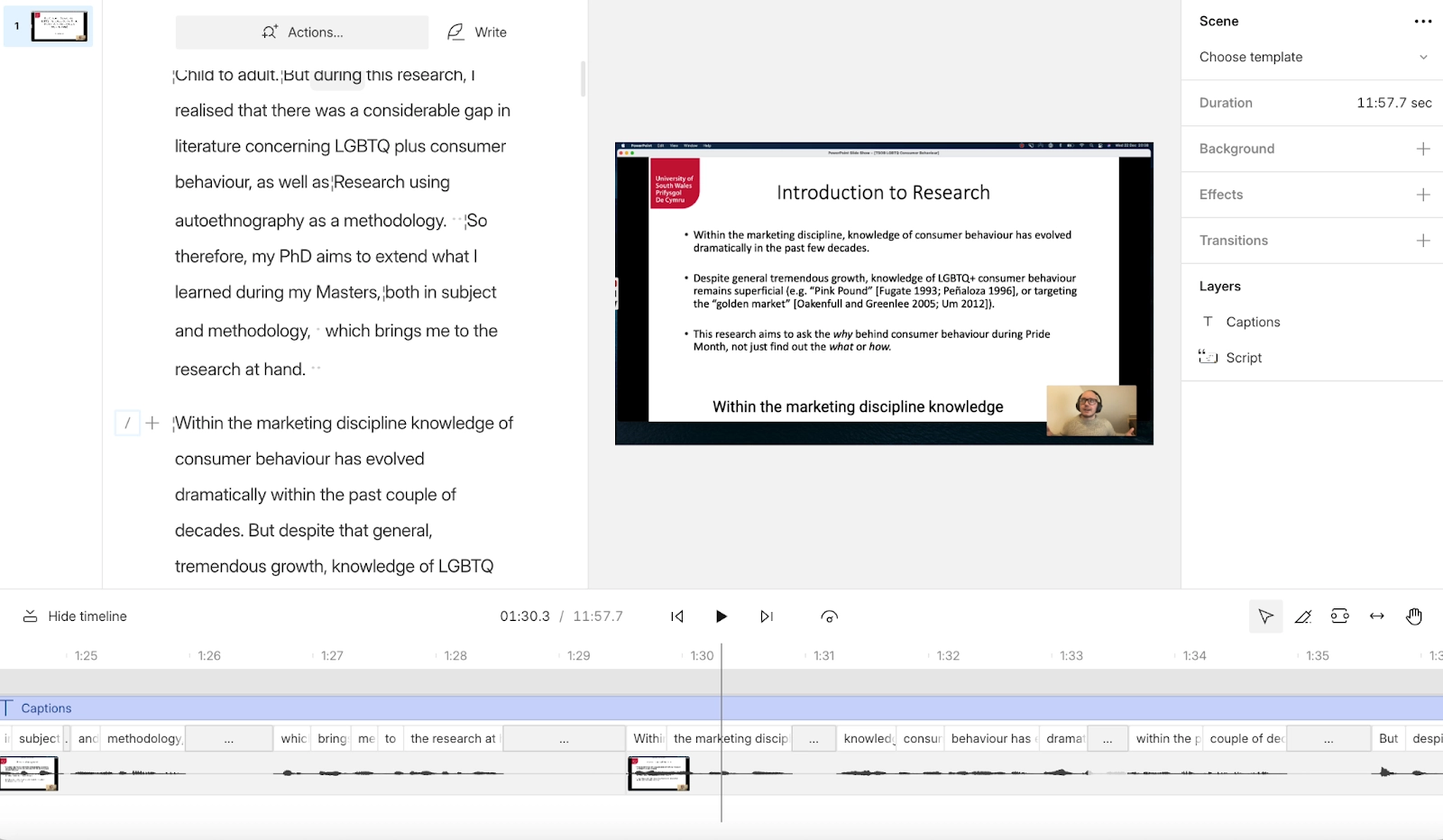 Descript dashboard with user doing a screencast