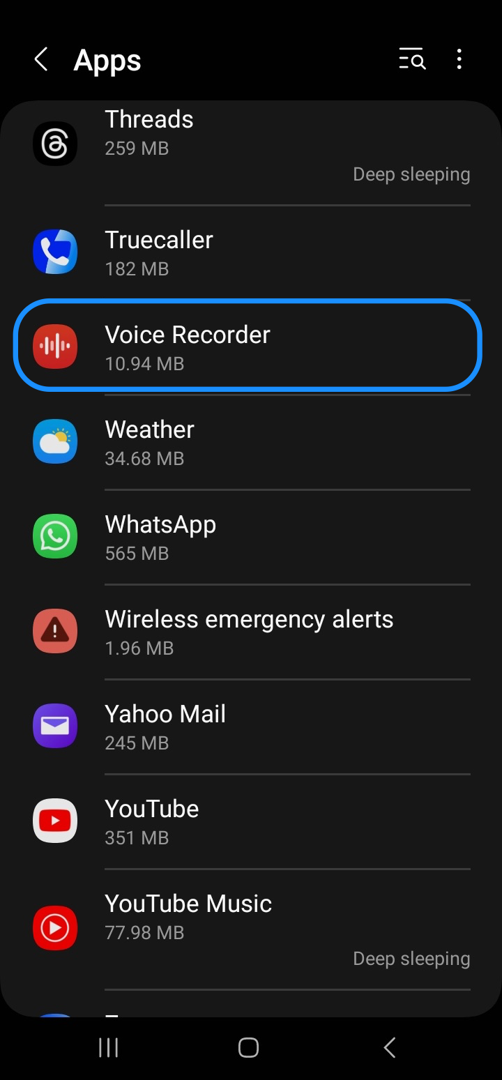 Finding the Voice Recorder app on Android phone