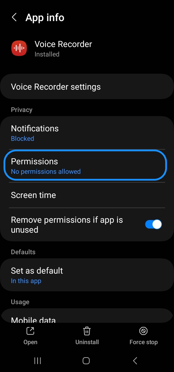 Adjusting the Permissions on Android device.