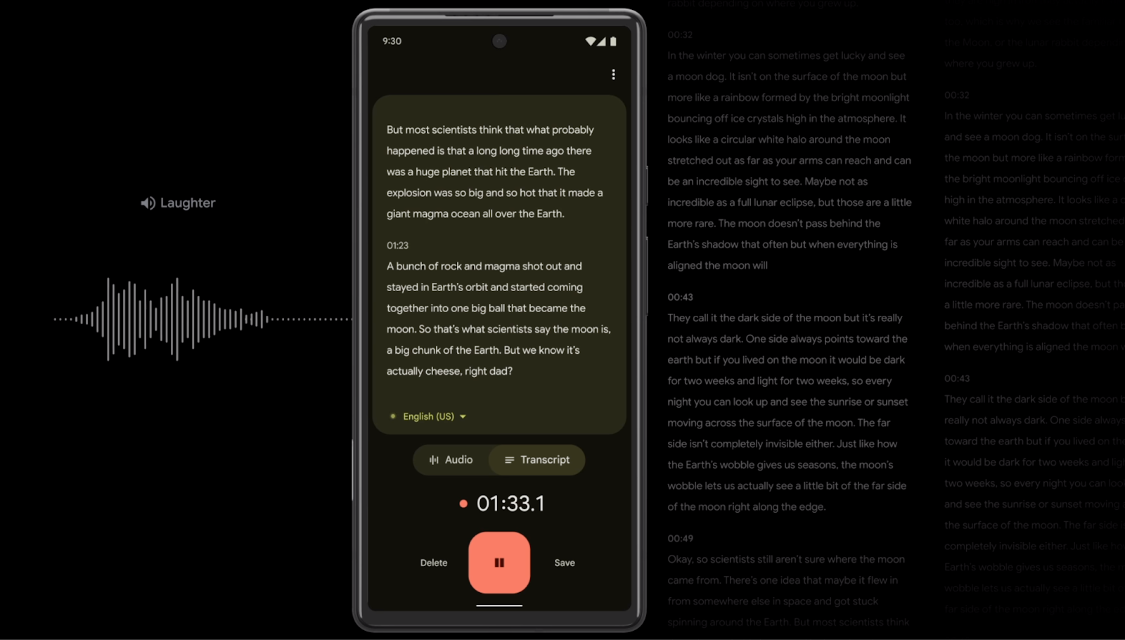 Image of Google Recorder recording audio on Android