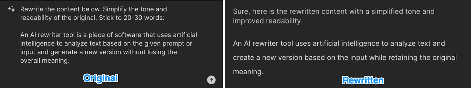 Image of before and after text written by Descript’s Ask AI tool