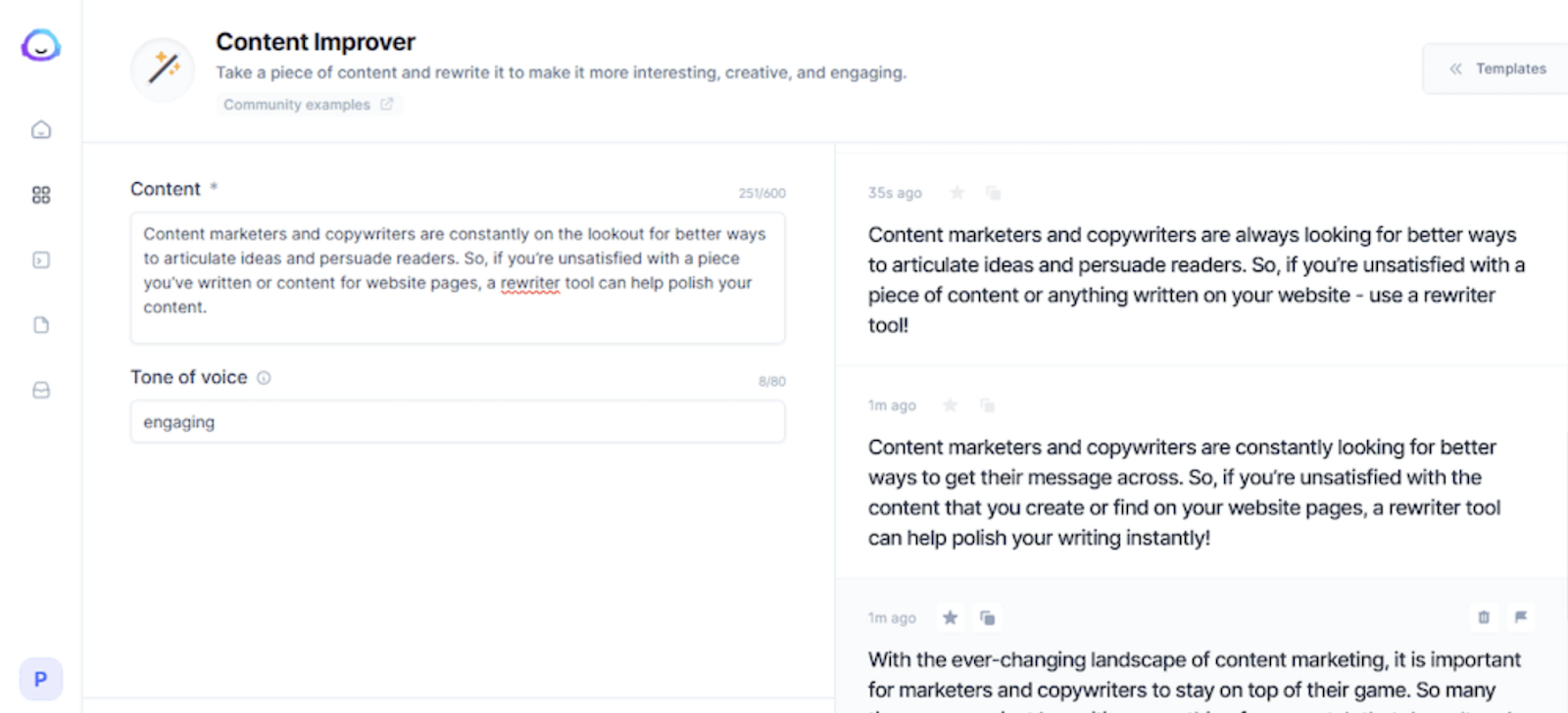 Image of JasperAI’s writing dashboard