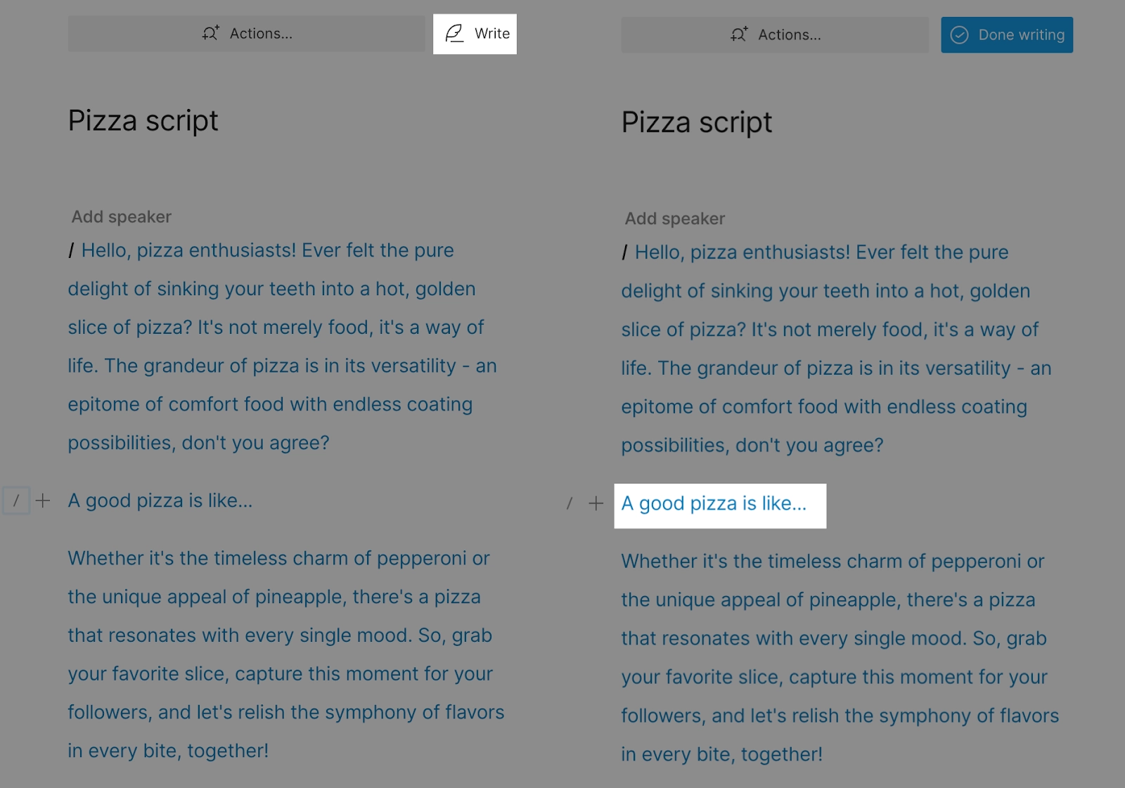 Image of user adding text to an existing script