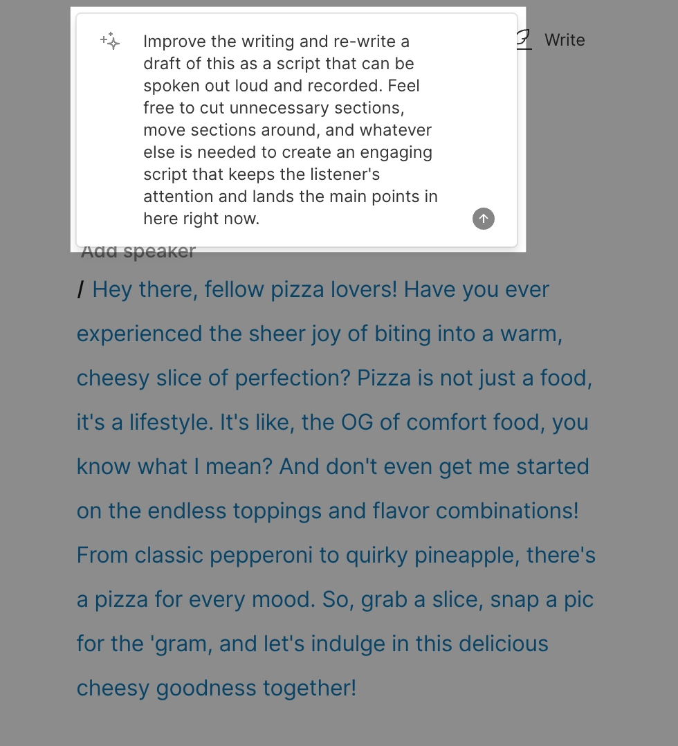 Results from Descript’s AI Script Rewriter