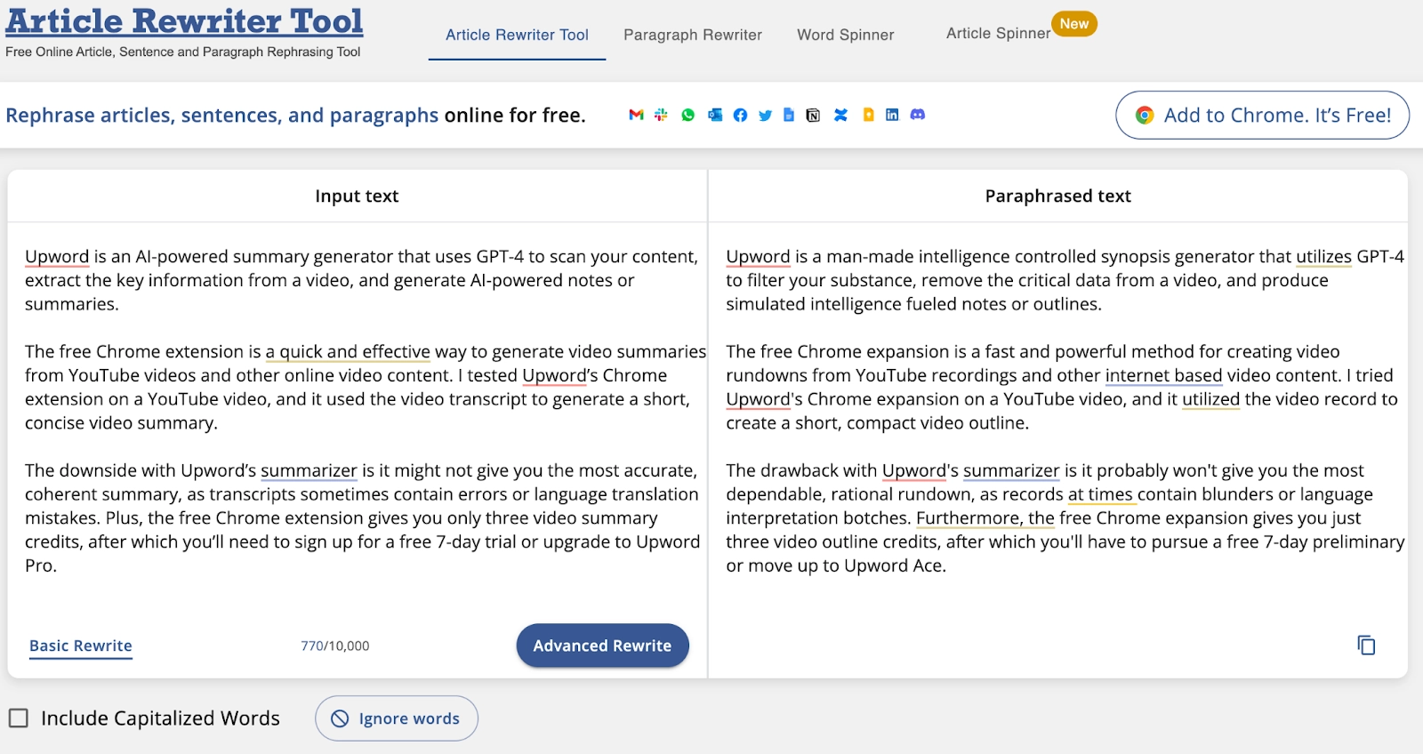 Image of Article Rewriter Tool interface