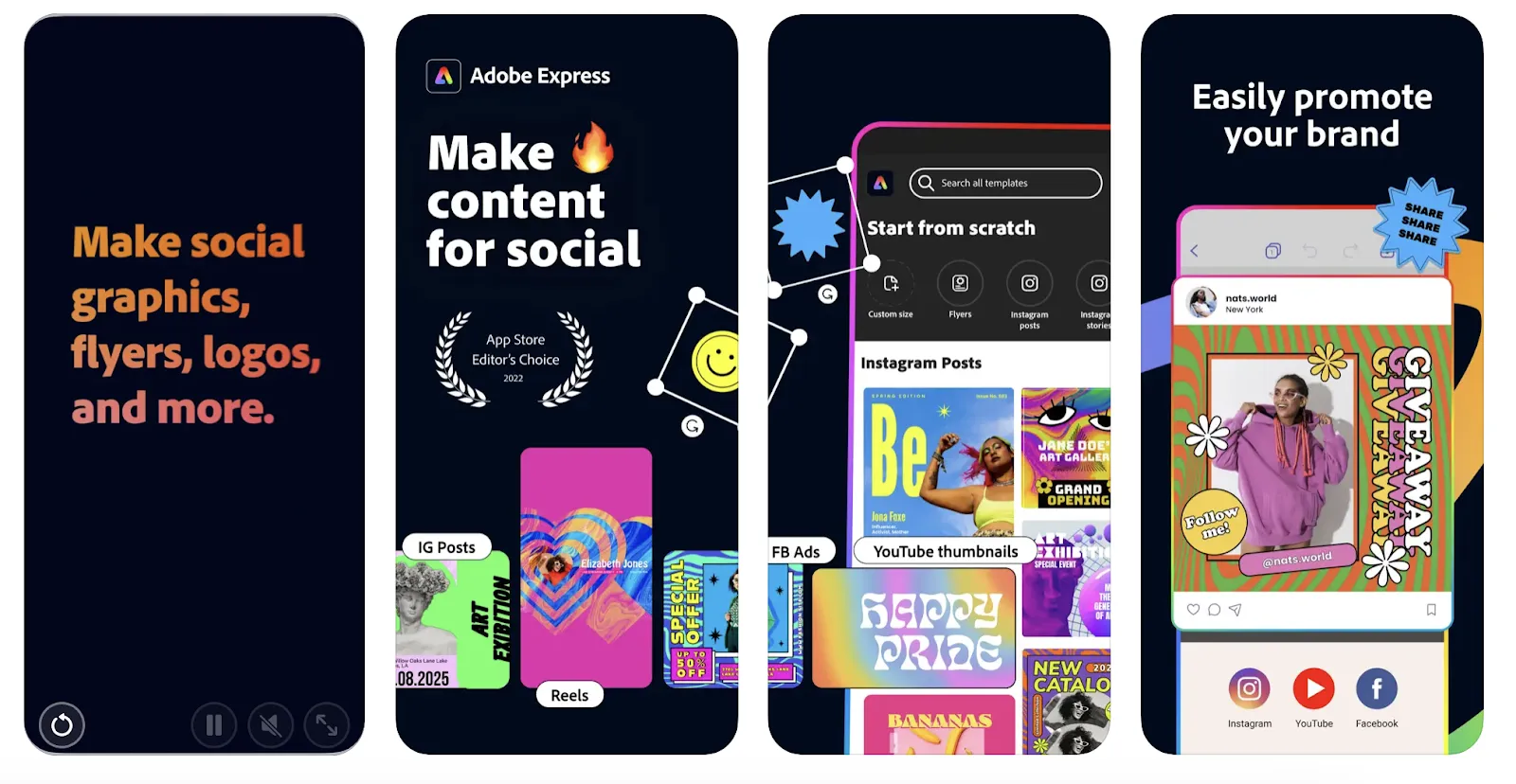 Four images showing how to make Reels with Adobe Express