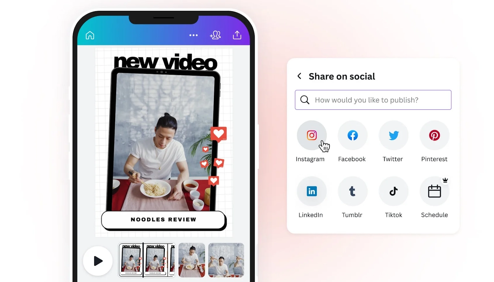 A screenshot of Canva’s landing page showing its Instagram sharing feature