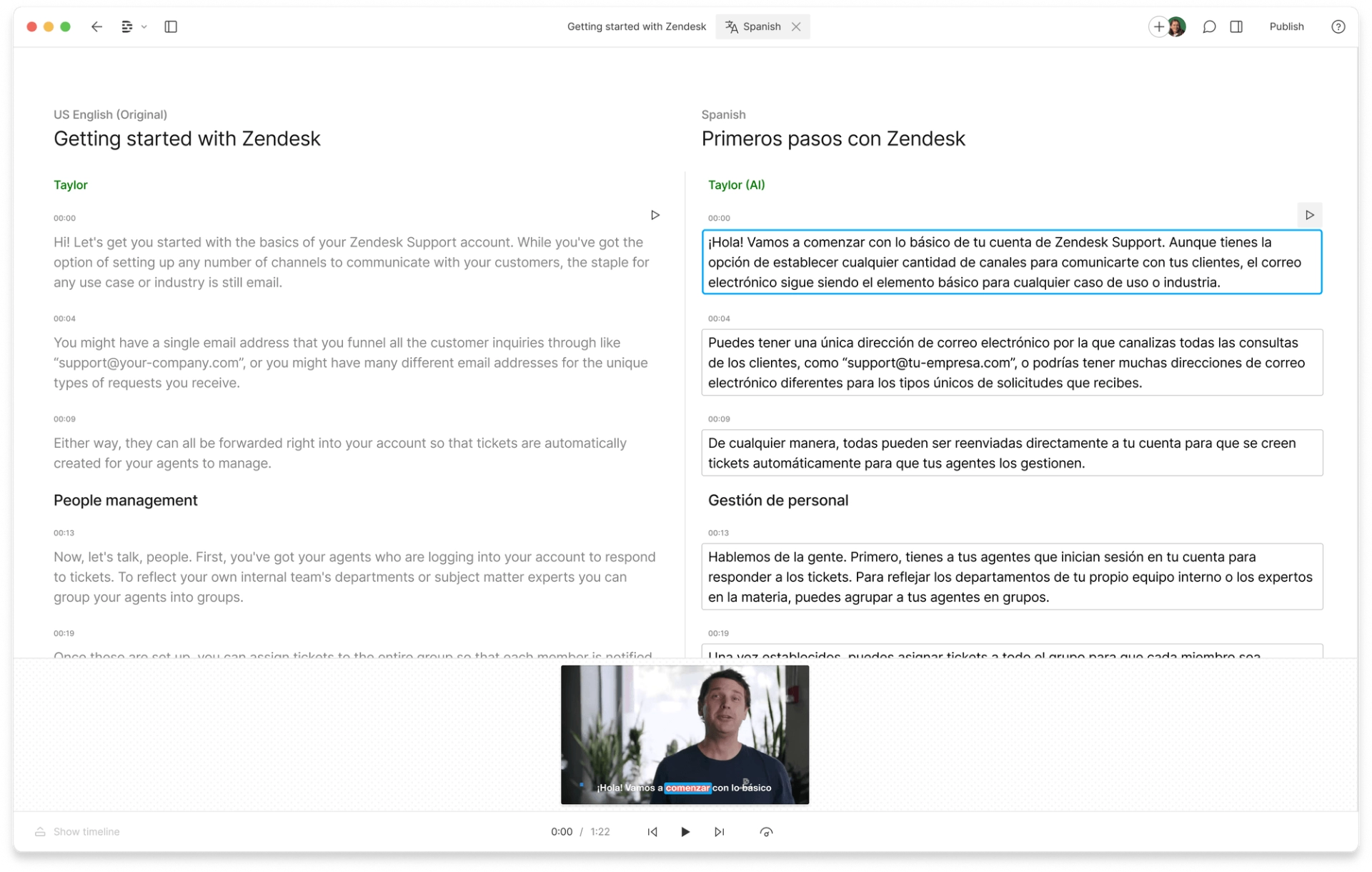 Transcribing subtitles to different languages with Descript 