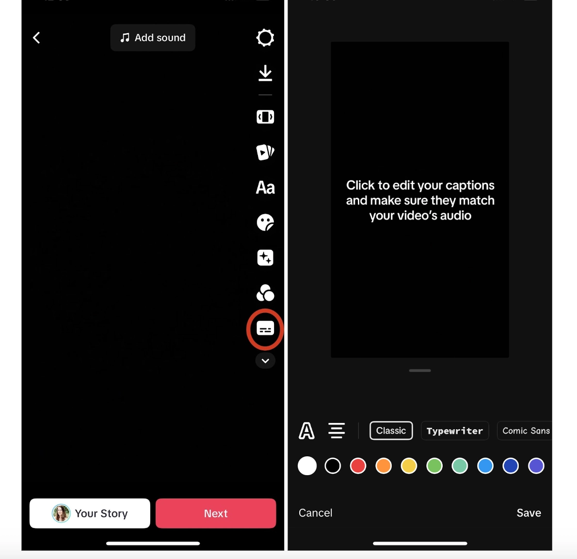 Image of user adding subtitled on TikTok video