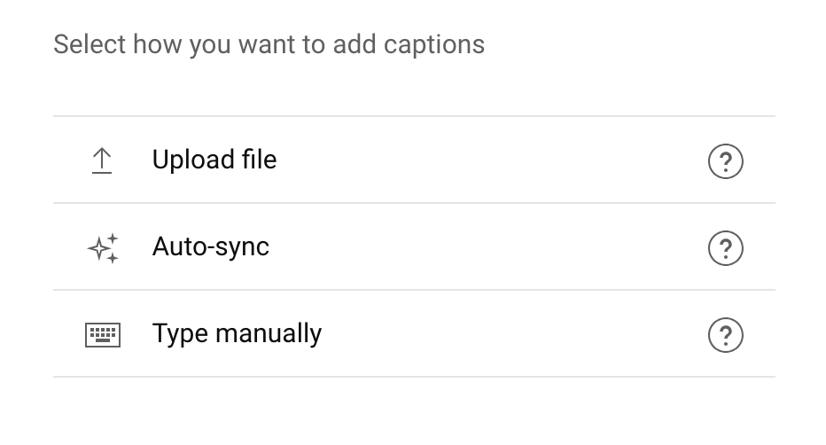 Image of user options for adding subtitles to a YouTube video