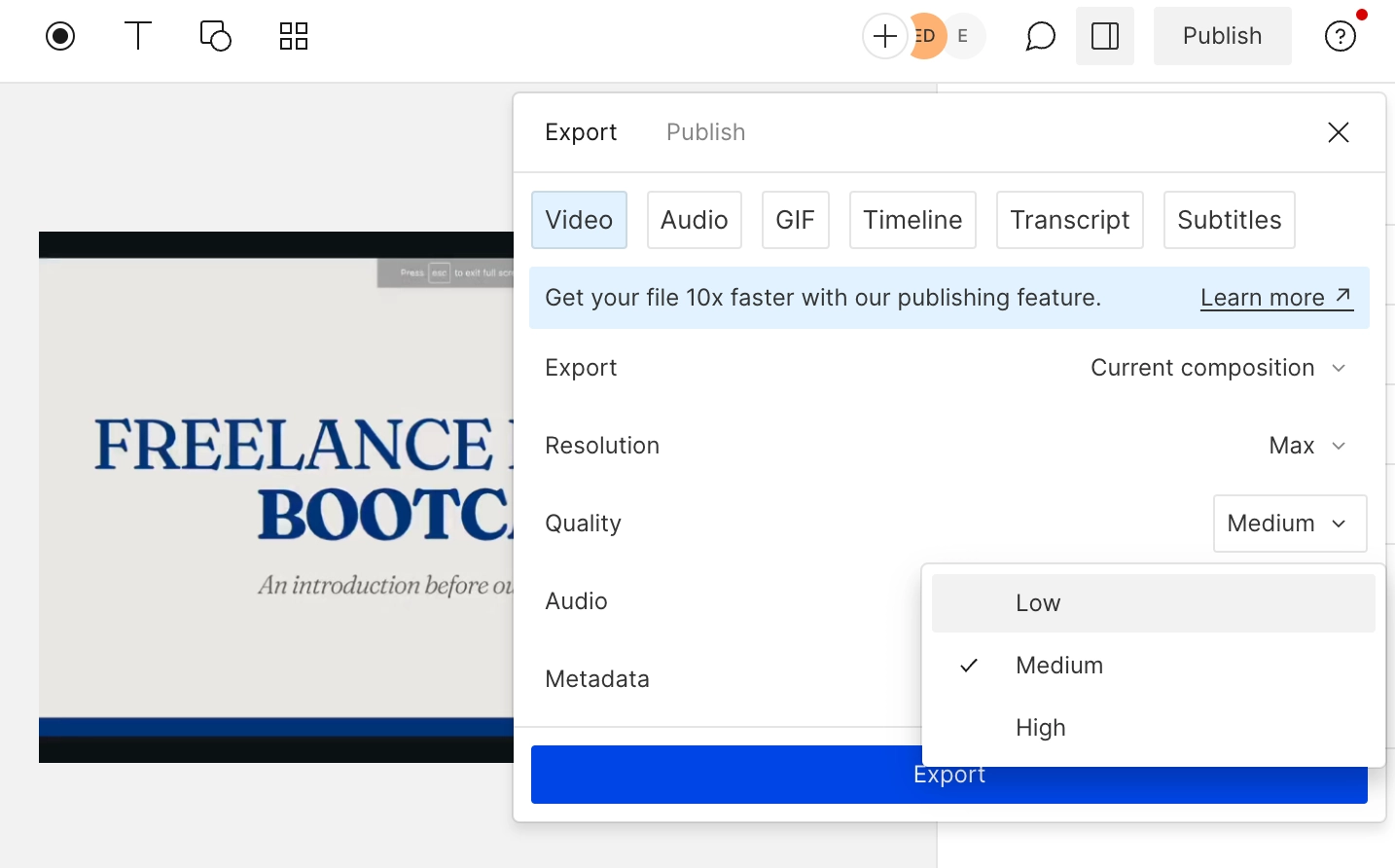 Choosing bitrate settings in Descript