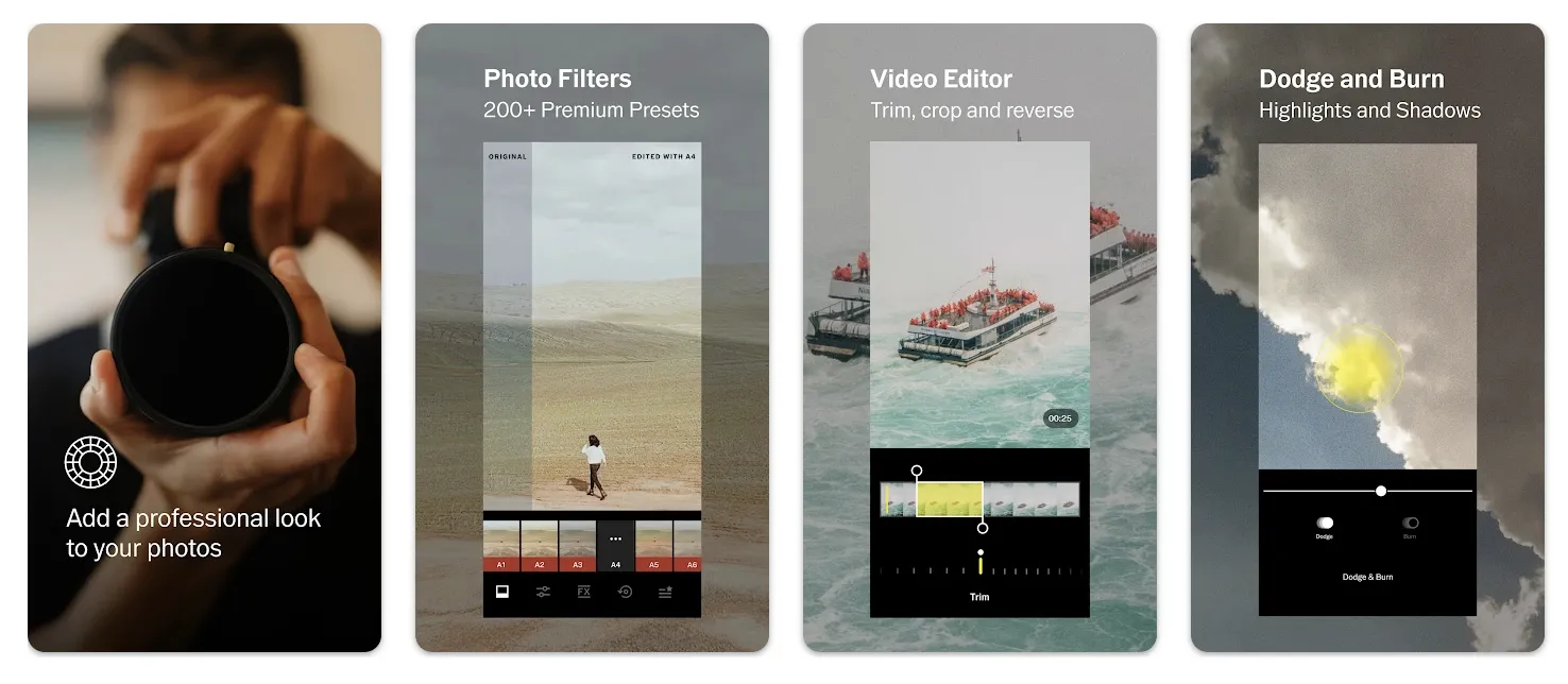 Collage of photos showing VSCO’s editing features