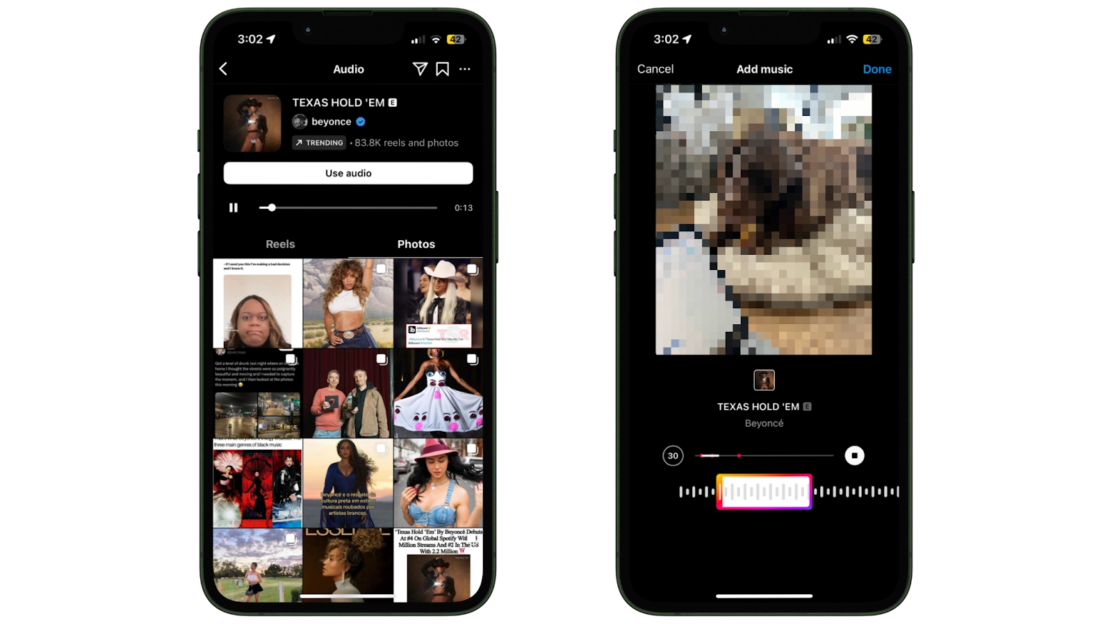 Image of user on Instagram adding music to video