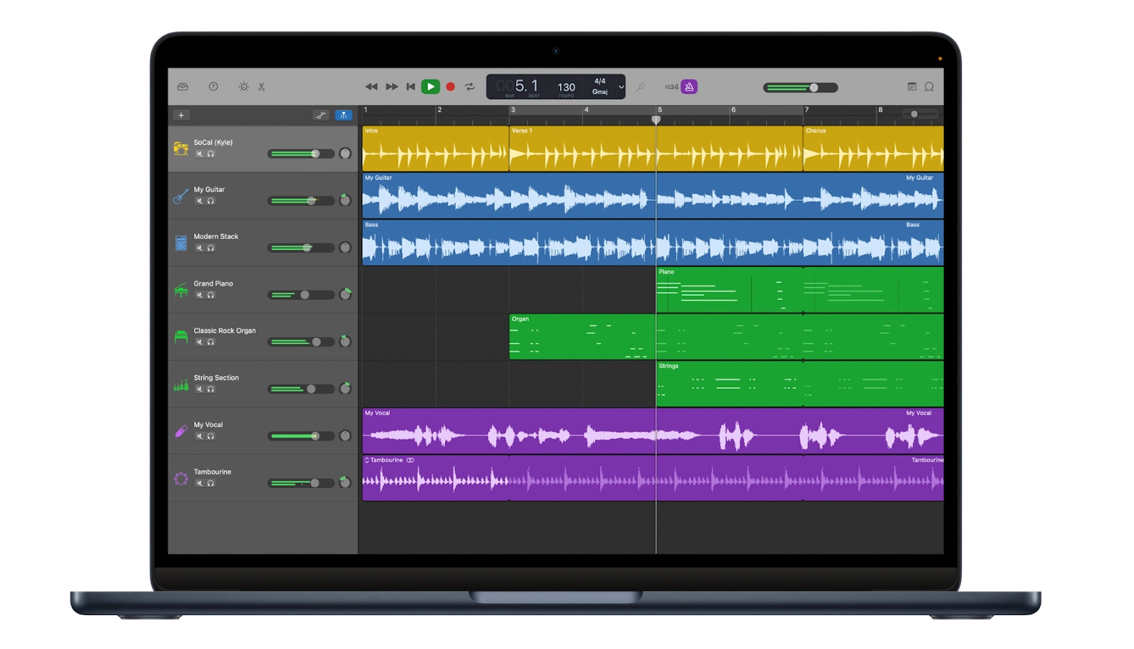 Image of GarageBand dashboard on Macbook computer