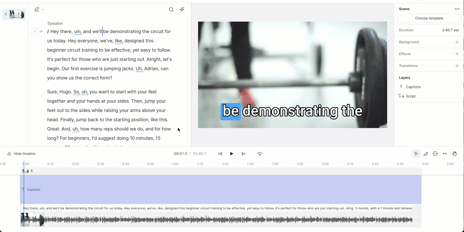 Image of user reducing background noise in post production with Descript