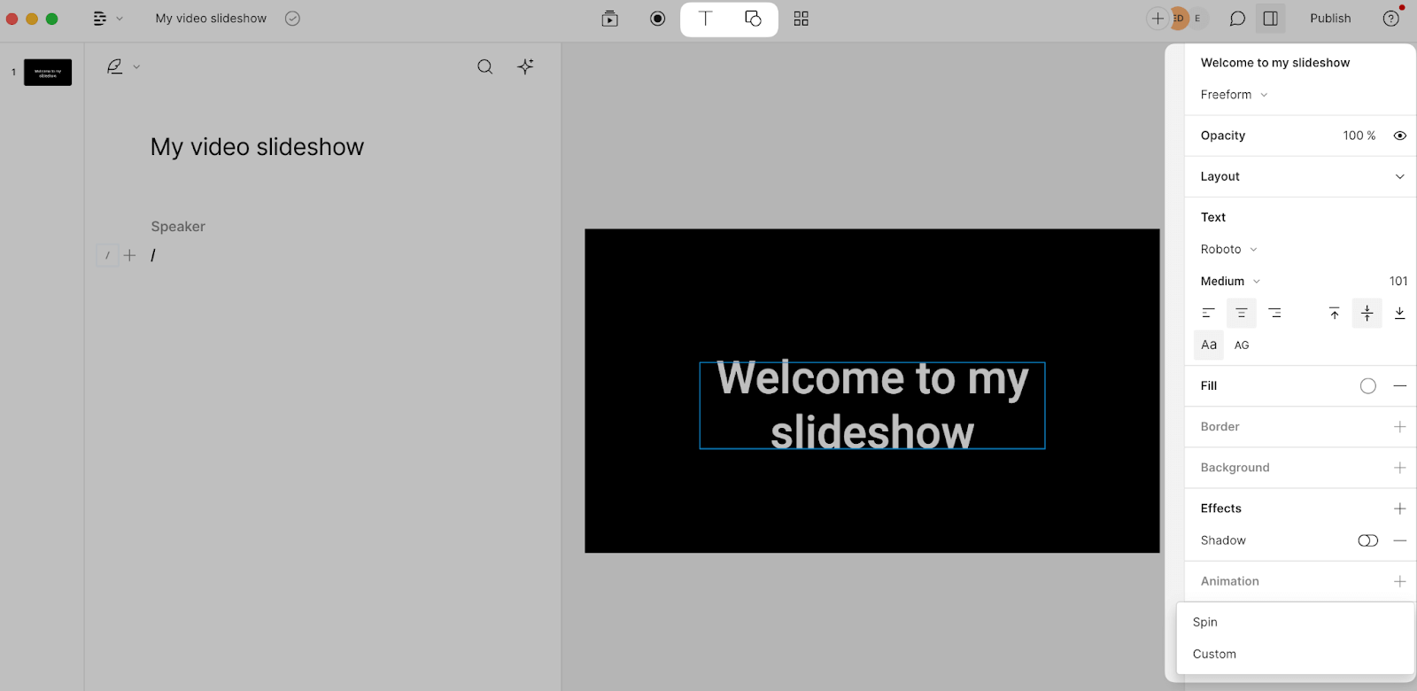 Adding text to a picture-based video in Descript.