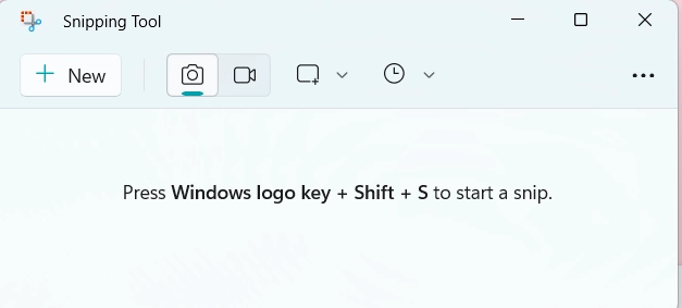Snipping tool interface with Windows logo key + Shift + S to start snip