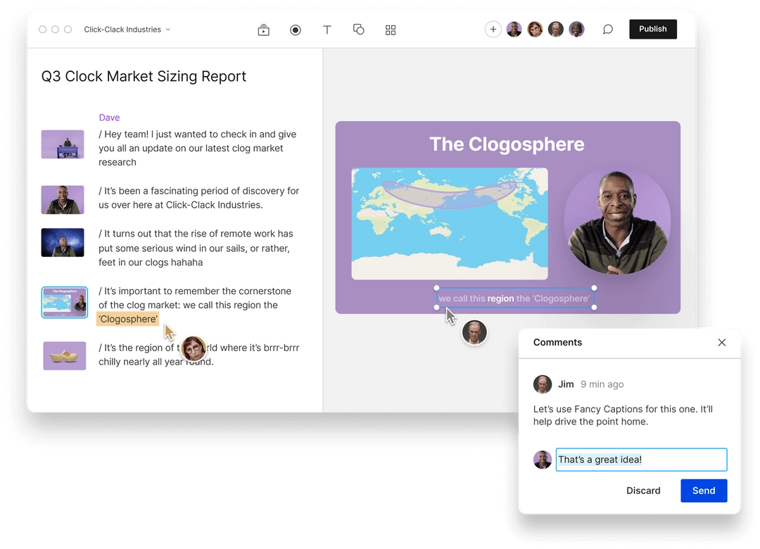 Descript editing dashboard showing comment on video in dashboard