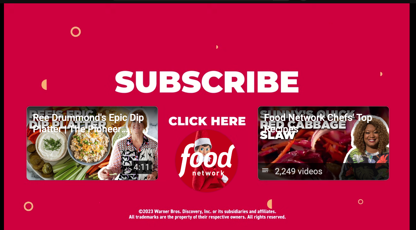 Screenshot of The Food Network promoting other videos at end of YouTube video 