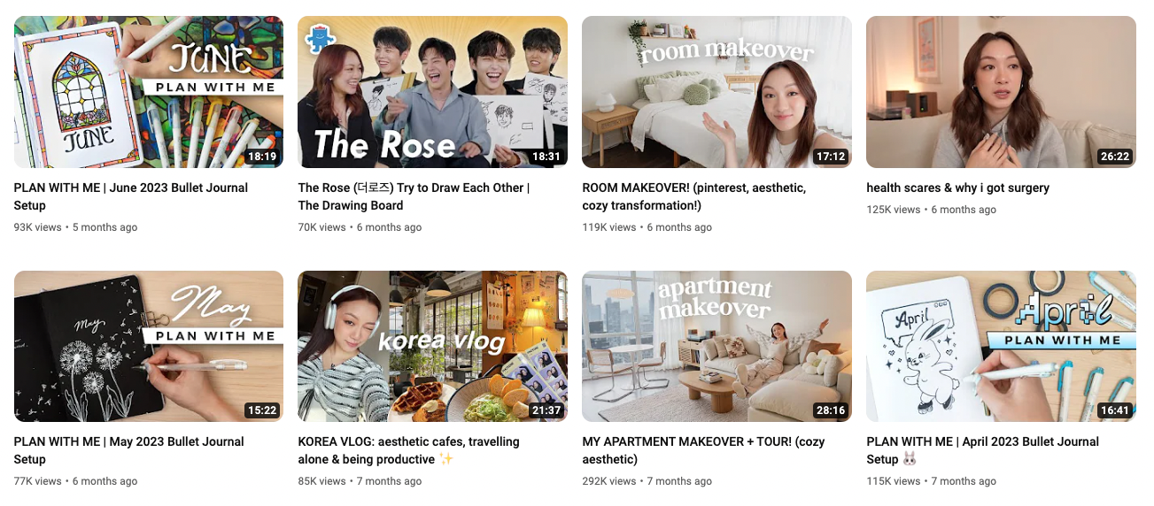 Image of attractive thumbnails in YouTube from creator Amanda Rach Lee
