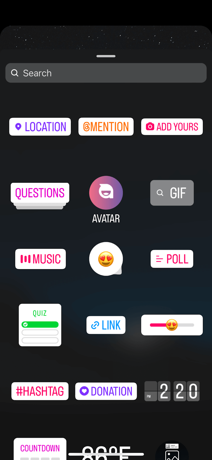 Example of stickers for Instagram Story