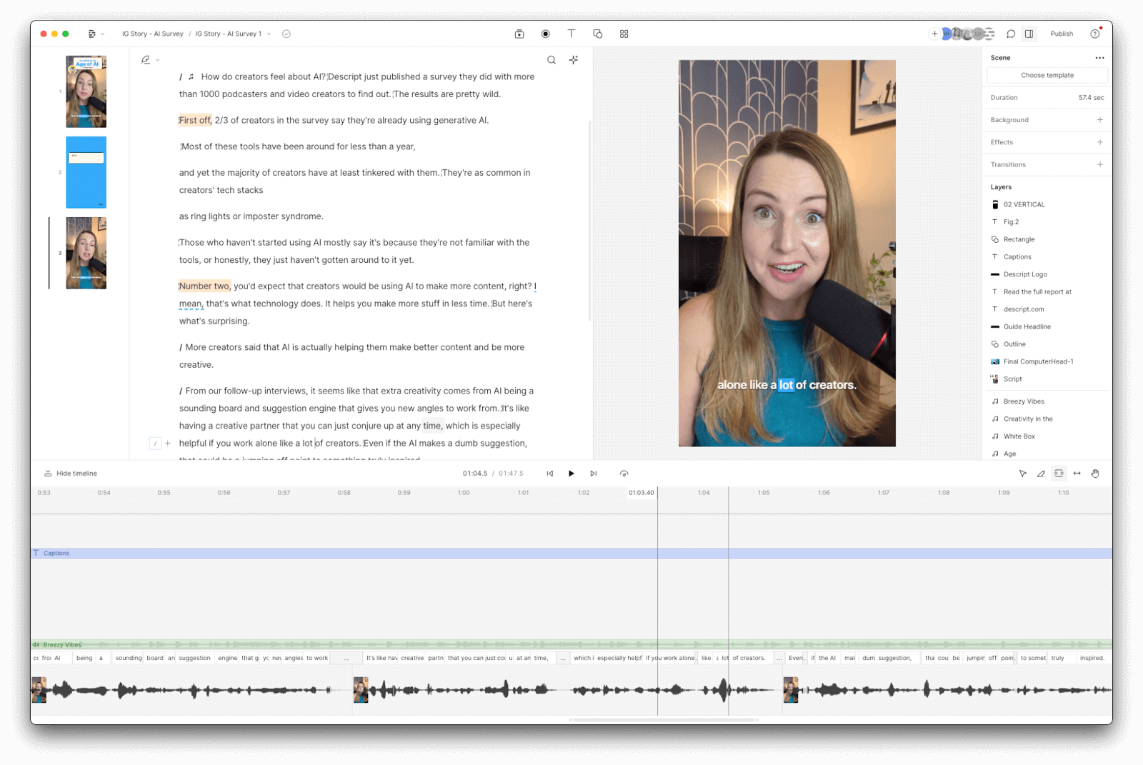 Descript's Instagram video editor