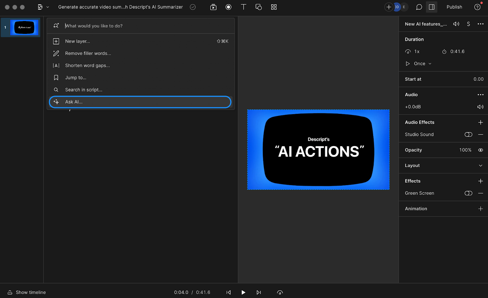 Highlighting Descript’s Ask AI function