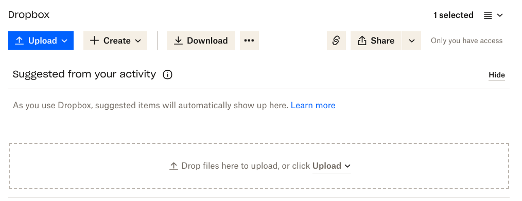Image of Dropbox upload screen