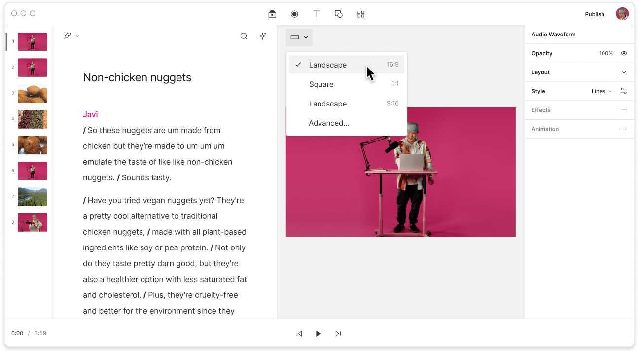 Image of a user resizing a video in Descript