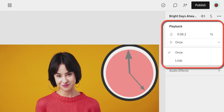 Image showing how to loop video or audio in Descript dashboard