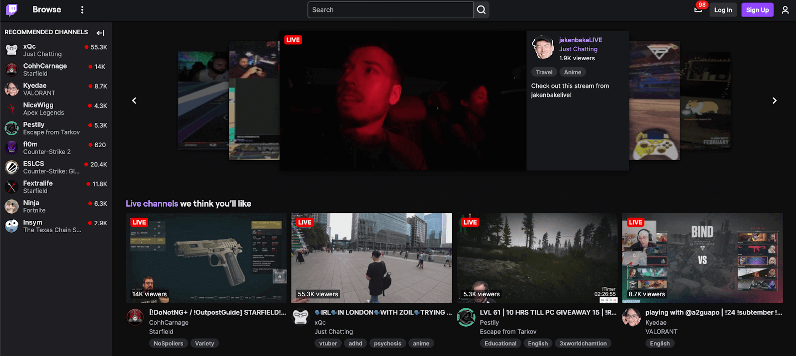 Twitch homepage