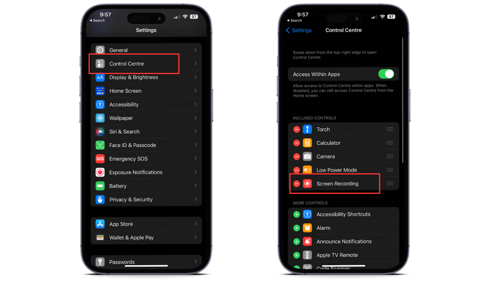 Accessing screen recording from iPhone