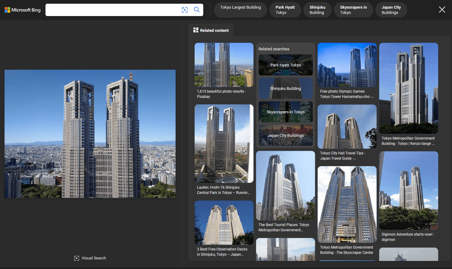 Bing reverse image search of the Tokyo Metropolitan Government Building