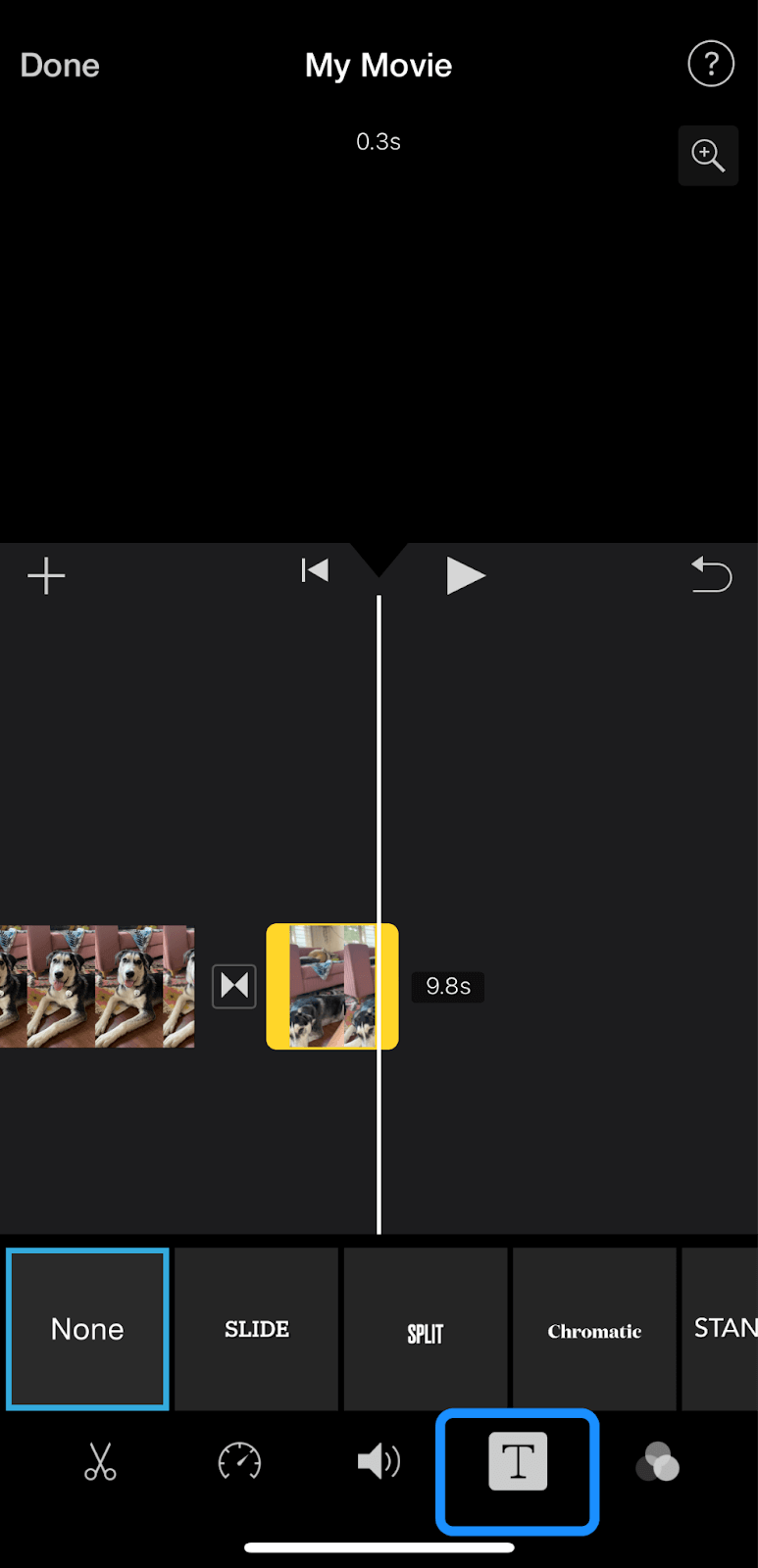 Adding text in iMovie video timeline