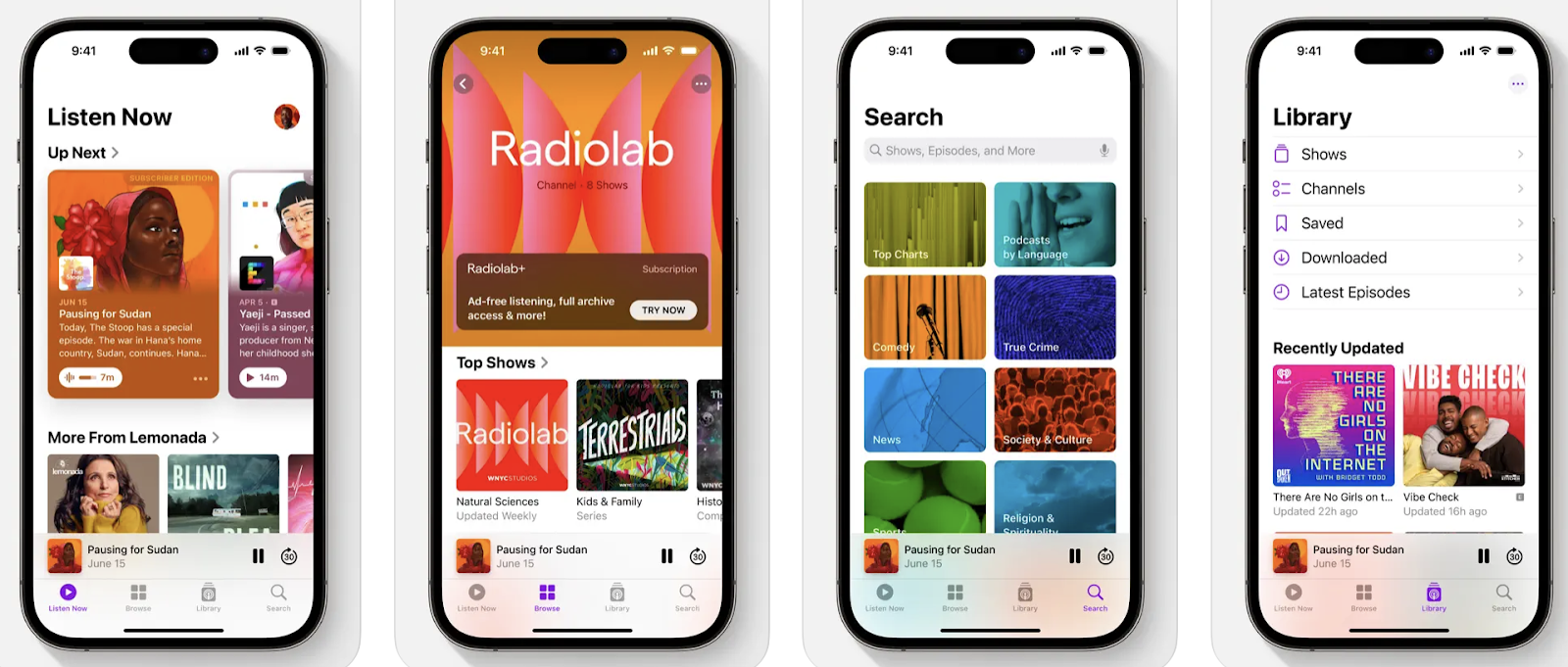 Collage of images showing the Google Podcasts podcast app