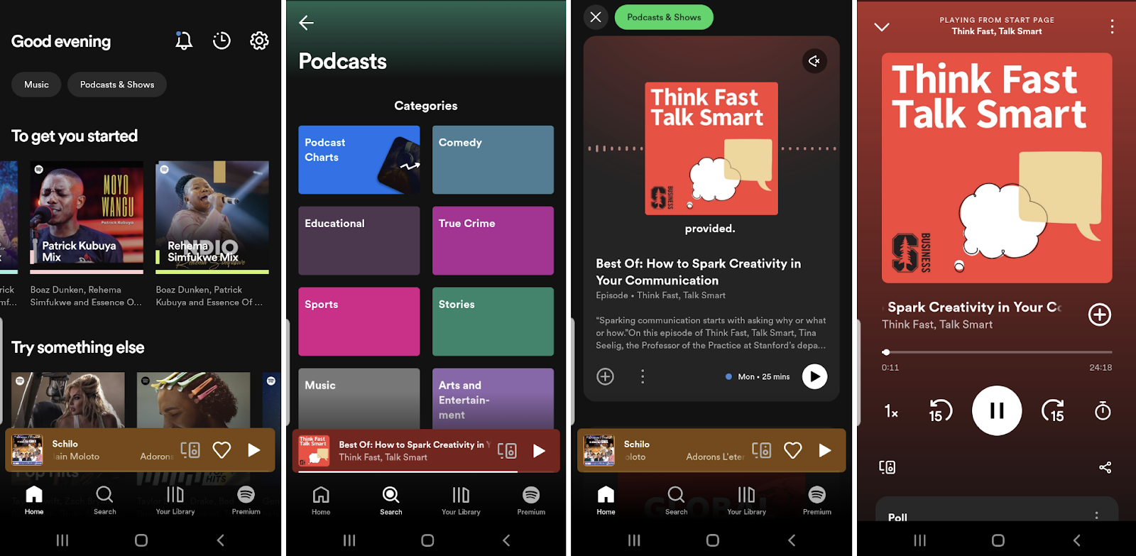 Collage of images showing the Spotify podcast app