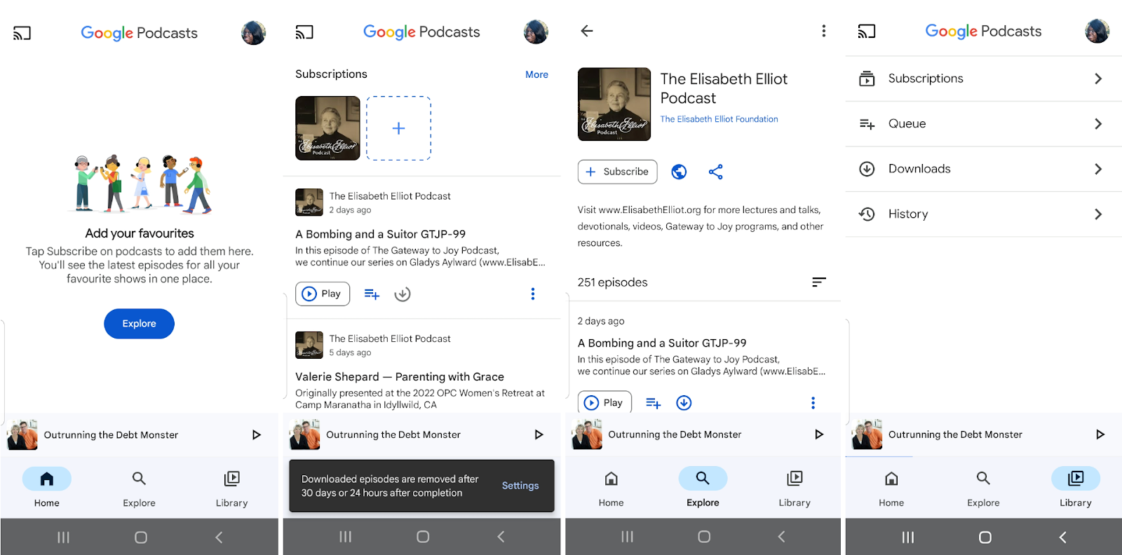 Collage of images showing the Google Podcasts podcast app