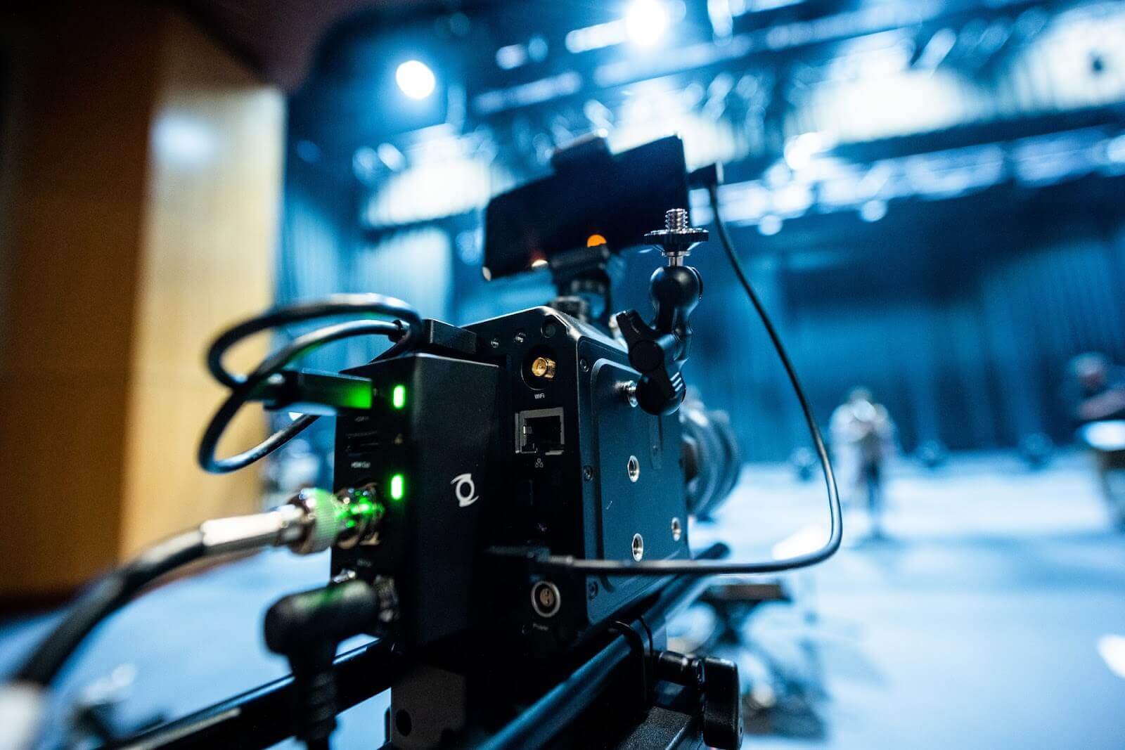 A camera set up on location