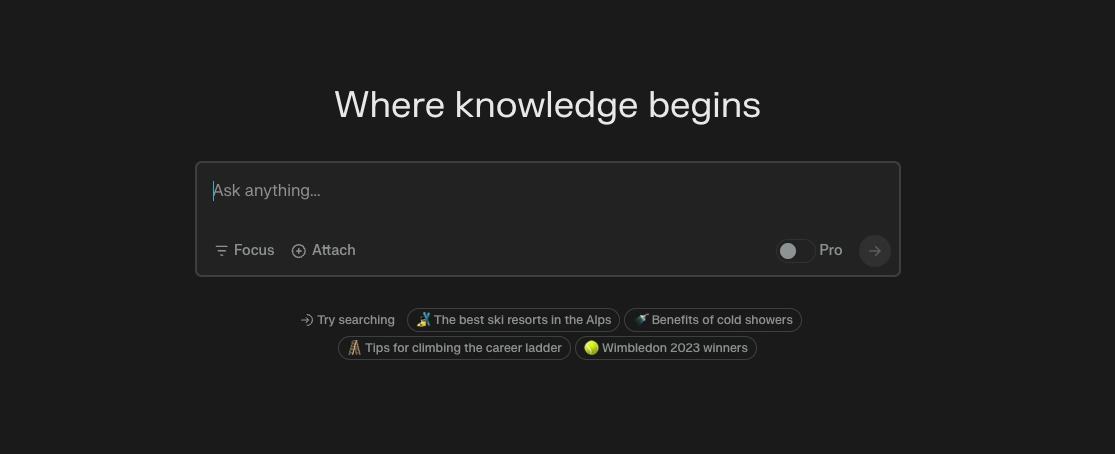 screenshot of Perplexity homepage