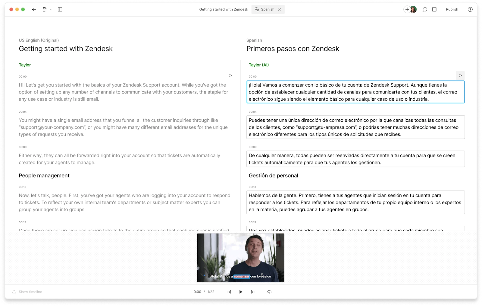 Transcribing subtitles to different languages with Descript 