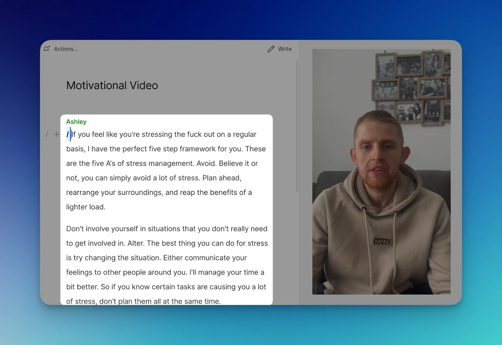 Screenshot of transcript generated by Descript software