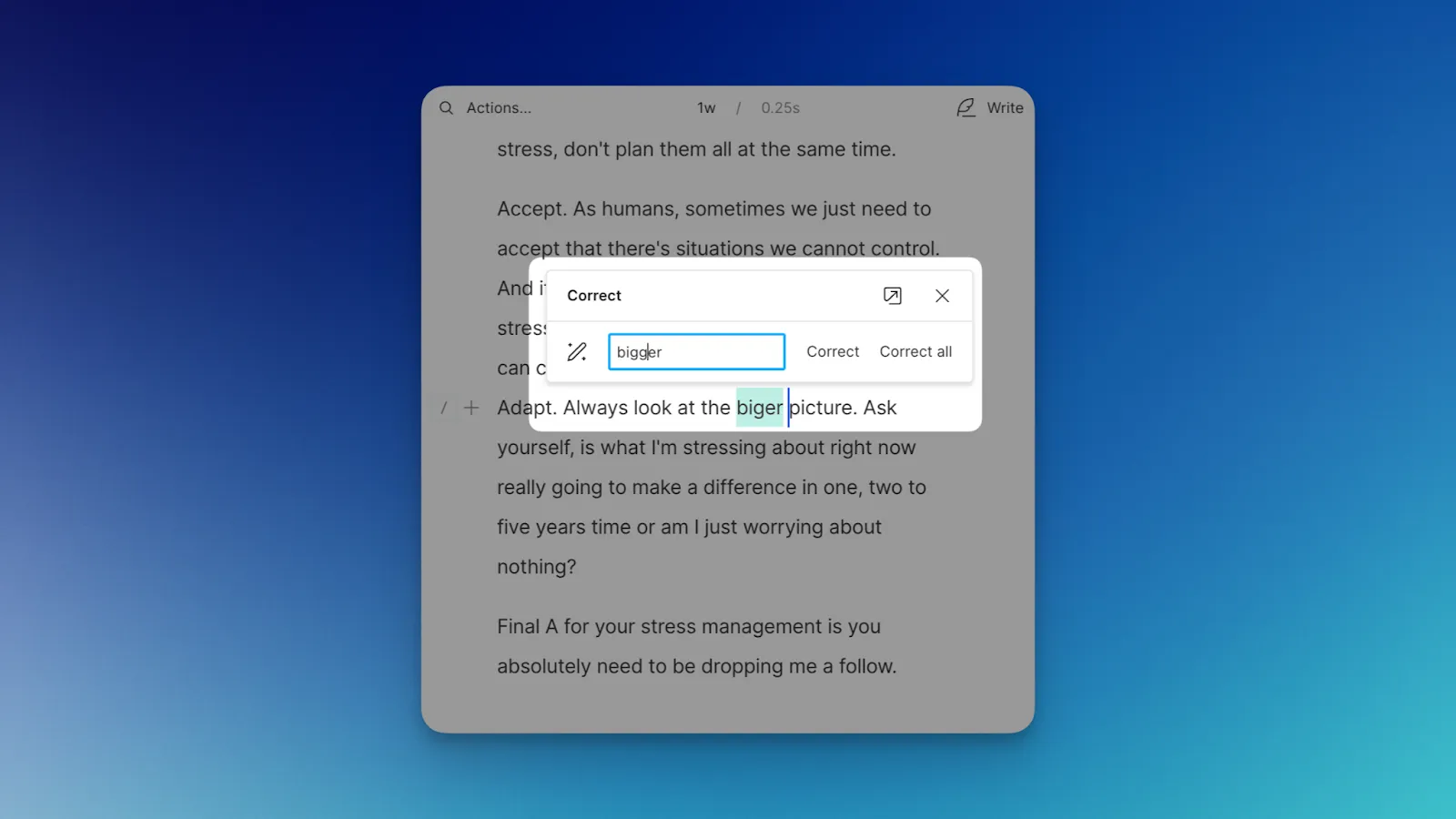 Image showing how to use Descript’s Correct tool