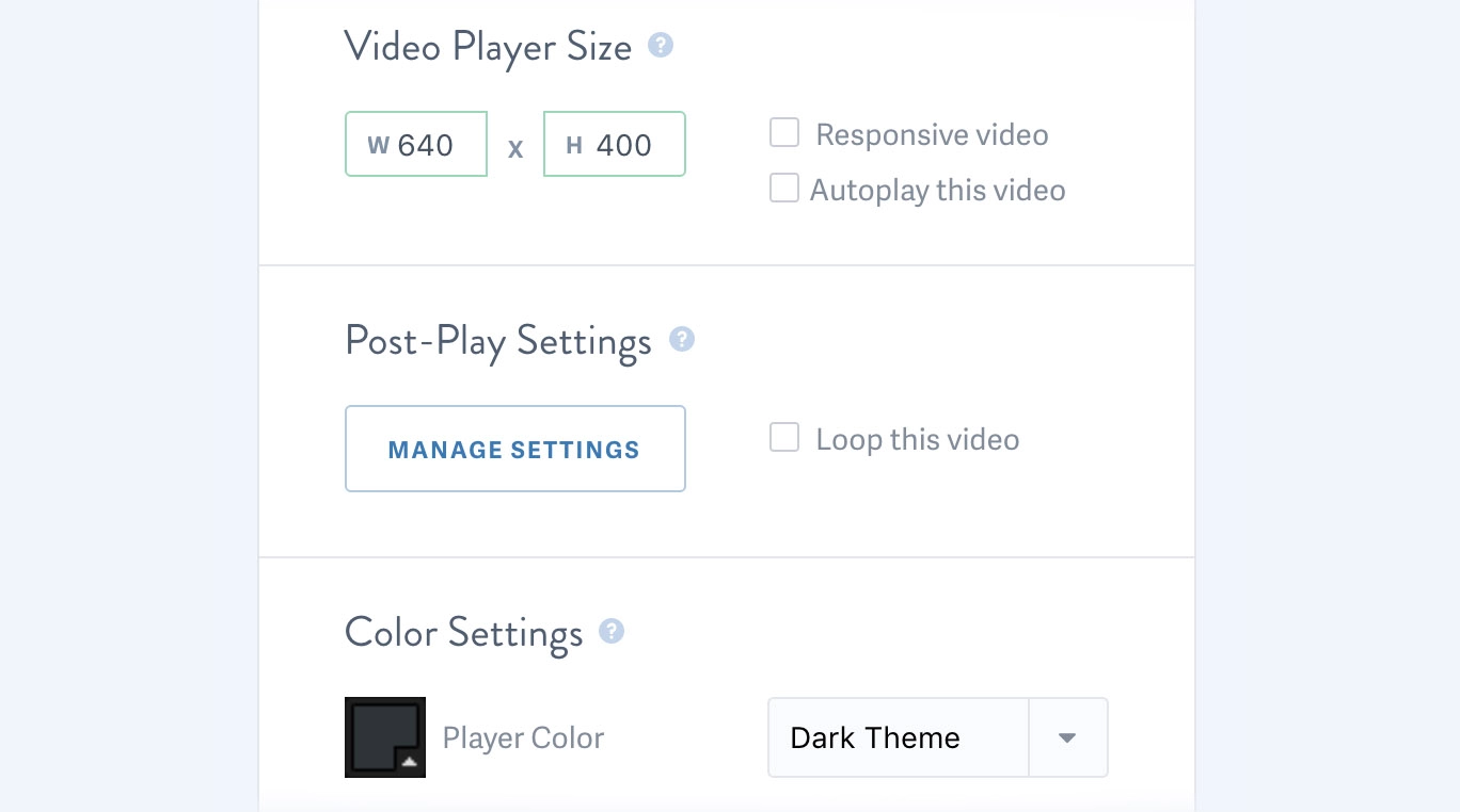 Image of SproutVideo settings options