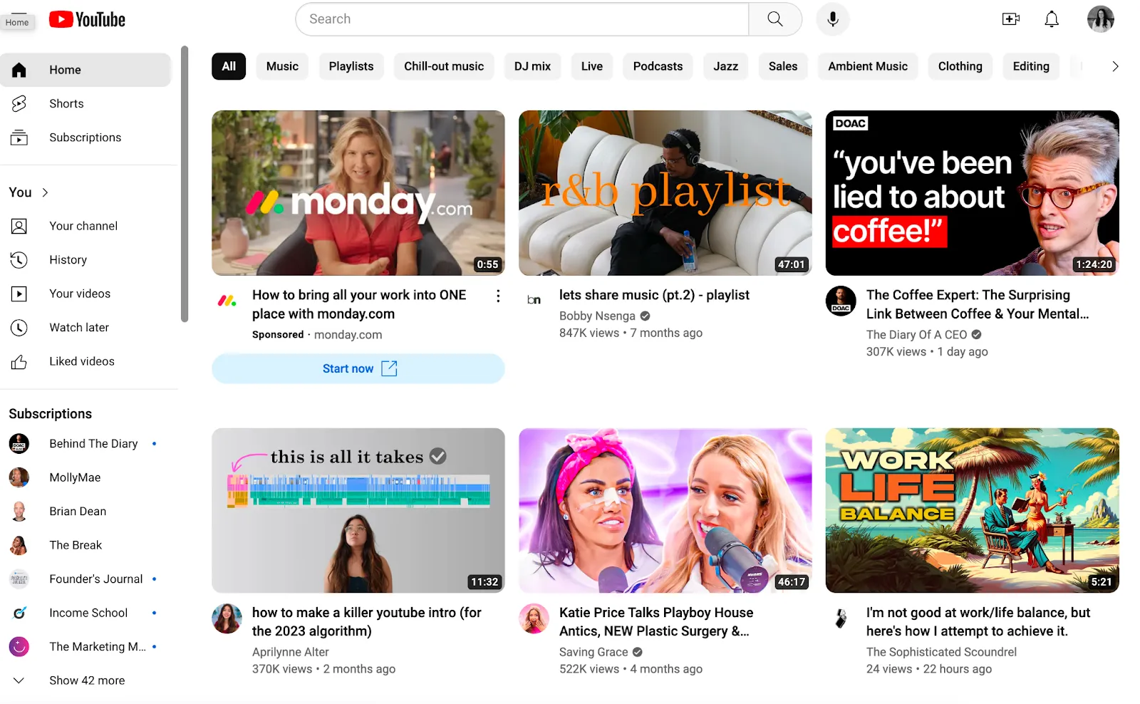 Image of YouTube homepage