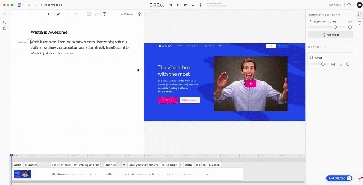 Image of user uploading video from Descript to Wistia