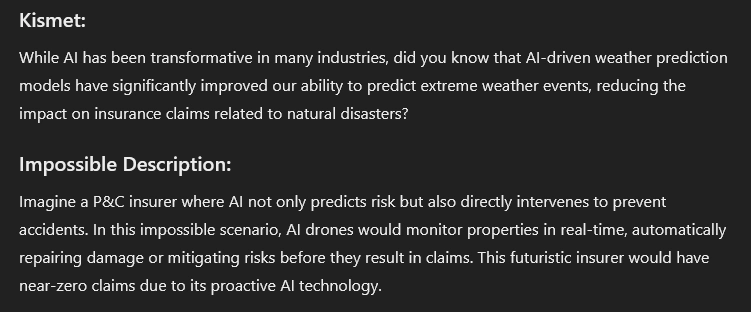 ChatGPT output about AI with Kismet result and Impossible result