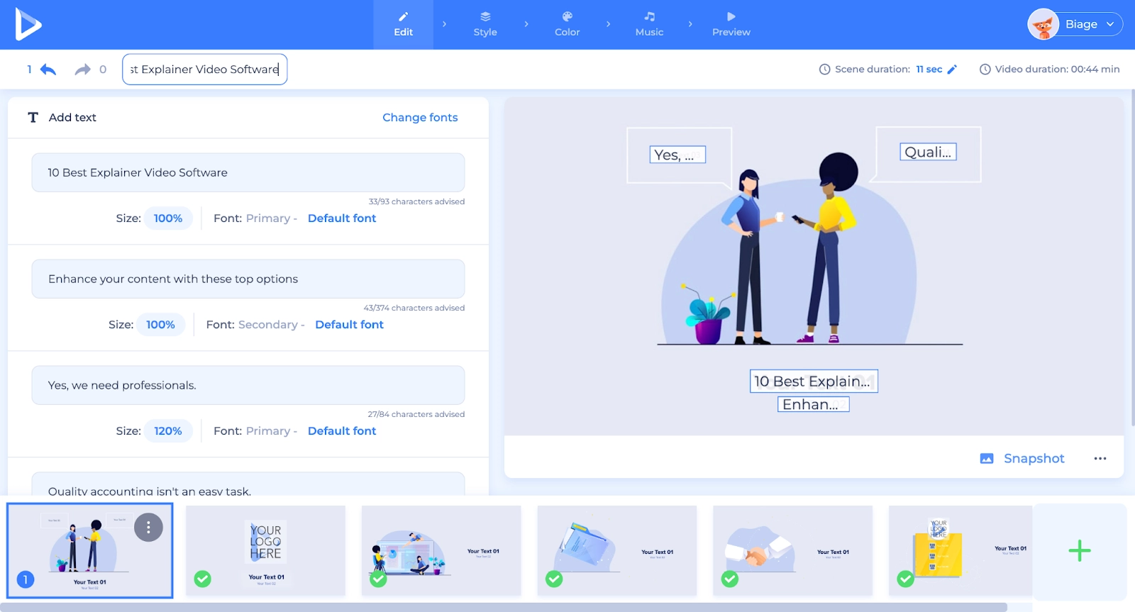 Screenshot of user creating an animated explainer video software in Renderforest